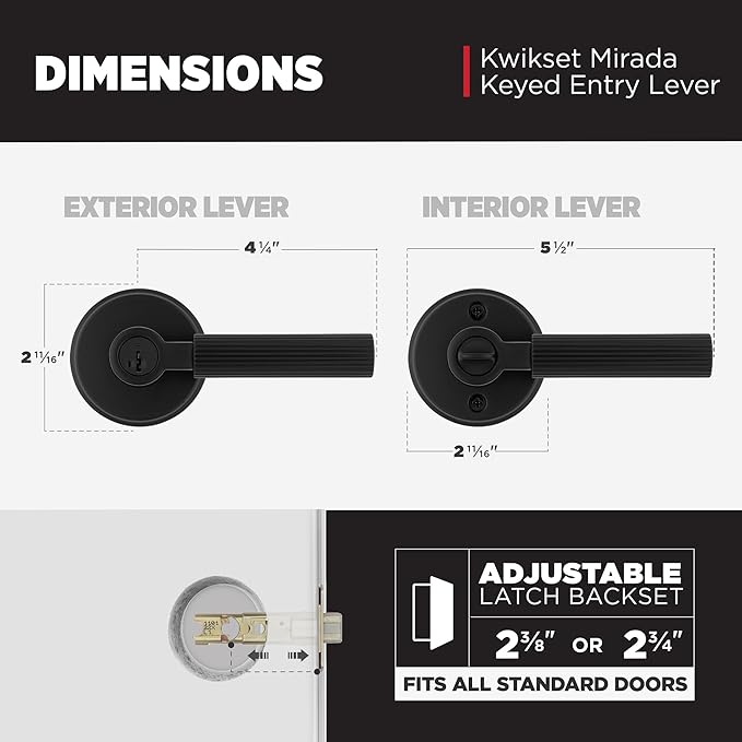 Kwikset Mirada Round Keyed Entry Door Knob with Lock and Key, Secure Keyed Handle Exterior Doorknob, Front Entrance and Bedroom, Matte Black, Pick Resistant SmartKey Rekey Security