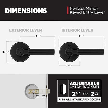 Kwikset Mirada Round Keyed Entry Door Knob with Lock and Key, Secure Keyed Handle Exterior Doorknob, Front Entrance and Bedroom, Matte Black, Pick Resistant SmartKey Rekey Security