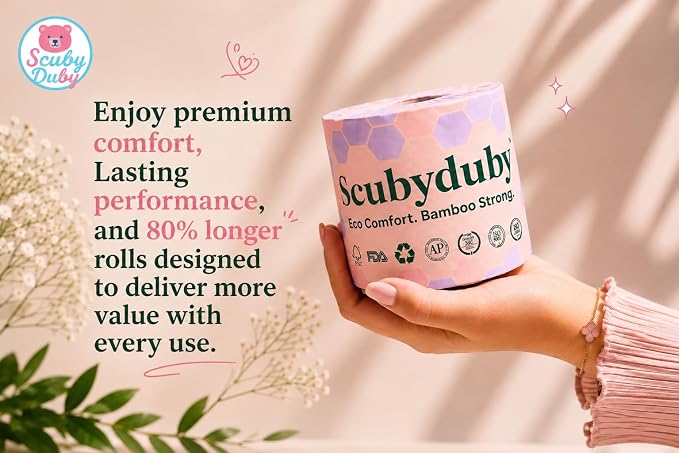 Bamboo Toilet Paper | 24 Mega Rolls | 3-Ply | 350 Sheets | PFAS Free | FSC Certified | Septic Safe | Tree-Free Toilet Tissue | Soft & Strong for Sensitive Skin | Plastic-Free Packaging