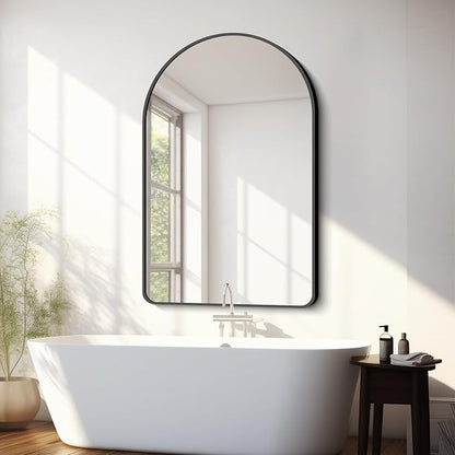 FORBATH Arched Mirror 30x48 Inch, Black Arched Bathroom Mirror Wall Mounted Modern Black Aluminum Frame Decor Large Dresser Mirror for Bedroom Living Room Entryway, Hanging or Leaning Against Wall