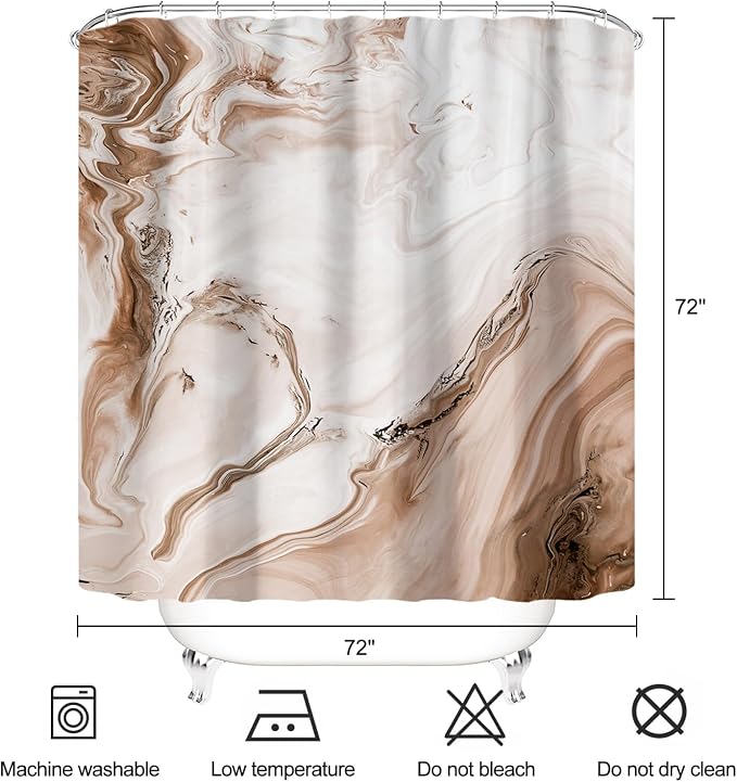 Brown Marble Shower Curtain Modern Abstract Tan Ombre Shower Curtains for Bathroom Waterproof Polyester Fabric Bathroom Curtain 72 x 72 Inch with 12 Hooks