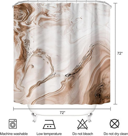 Brown Marble Shower Curtain Modern Abstract Tan Ombre Shower Curtains for Bathroom Waterproof Polyester Fabric Bathroom Curtain 72 x 72 Inch with 12 Hooks