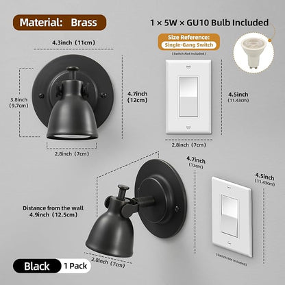 Black Small Wall Sconce Hardwired Single - Matte Brass Mini Bell Light | Adjustable Vintage Indoor Fixture with Dimmable Bulb,for Bedside Reading Bedroom Hallway Kitchen Vanity Gallery Picture Light