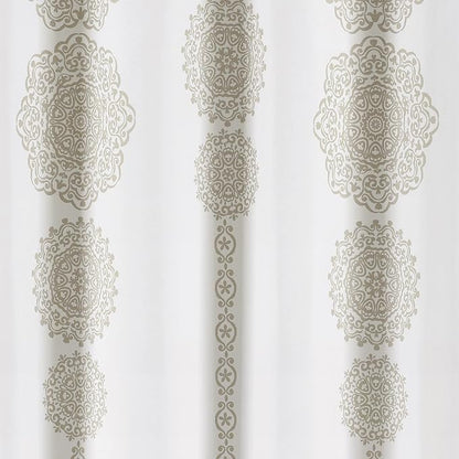Lush Decor Stripe Medallion Shower Curtain-Fabric Mandala Bohemian Damask Print Design, 72" x 72", Neutral