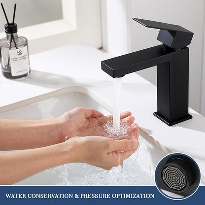 Black Bathroom Faucets One Hole Sink Faucet Single Handle 1 Hole Vanity SUS304 Stainless Steel Faucet for Bathroom Sink Matte Black Bathroom Faucet, SF3-BK