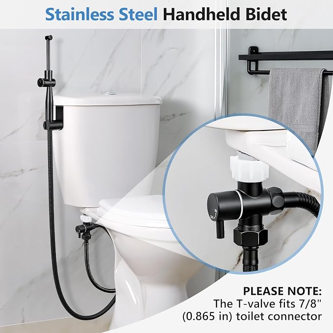 SPACEREST Handheld Bidet Sprayer for Toilet, Leak-Proof Stainless Steel Bidet Attachment for Toilet, Adjustable Spray Angle & Water Pressure, Toilet Sprayer for Personal Care, Postpartum (Black)