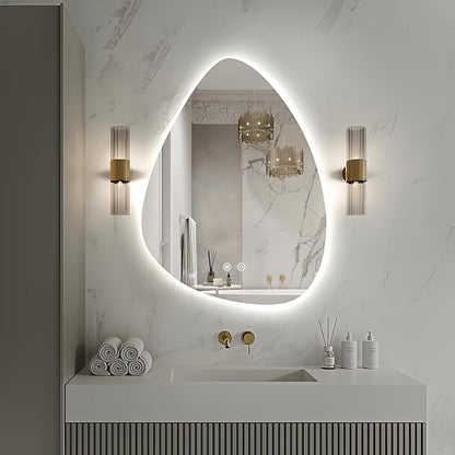 Niccy Irregular LED Bathroom Mirror, Frameless Backlit Wall Mirror, 24"x32" | Asymmetrica Lighted Mirror for Bedroom Living Room, Modern Smart-Mirror with 3 Color Lighting, Anti-Fog, Memory Function