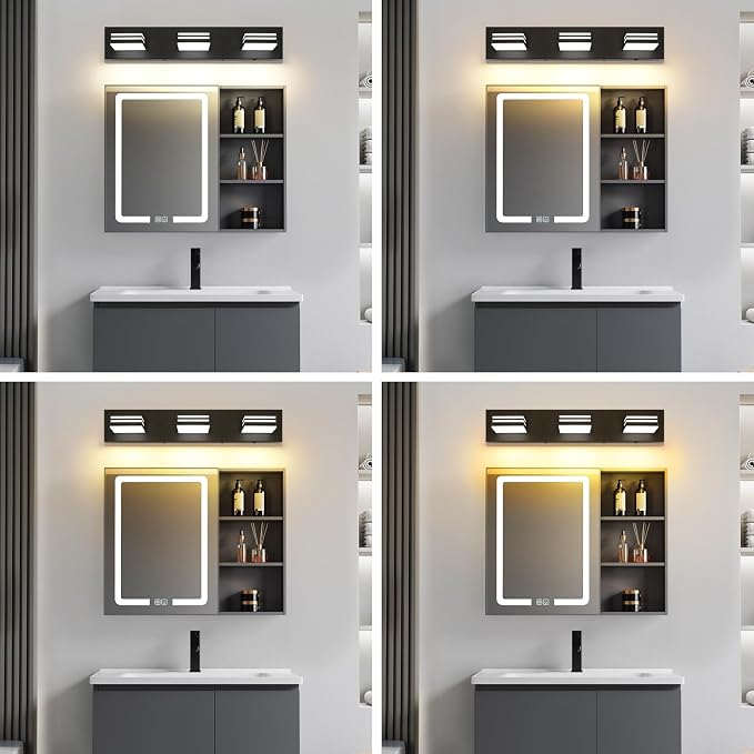 LED Modern Bathroom Vanity Light Fixtures (3-Light, 24-Inch)(5CCT, Dimmable), Matte Black Modern Bathroom Wall Lighting Fixtures Over Mirror (3000K/3500K/4000K/5000K/6000K)