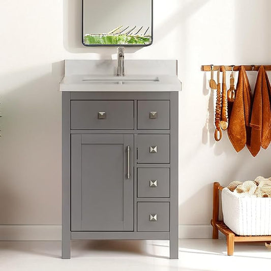 Lavanti Oakford 24 Inch Bathroom Vanity with Sink – Stylish Gray Vanity Bathroom with Storage Cabinet – Modern Bathroom Vanities with Single Vanity Sink & Quartz Countertop