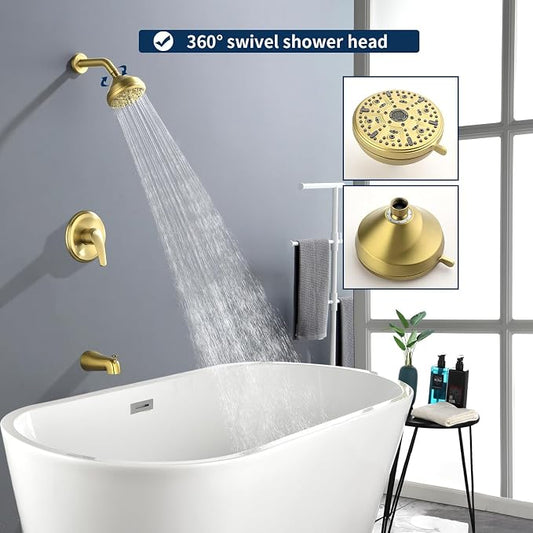 Shower Tub Kit Tub Shower Faucet Combo Set Bathtub Faucet Set Shower System with Tub Spout Shower Valve and Trim Kit Shower Fixtures Brushed Gold