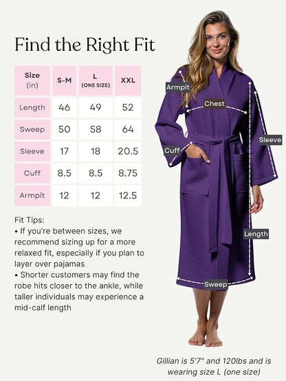 Turquaz Womens Lightweight Waffle Kimono Bathrobe for Men - Soft Quick-Dry Spa & Summer Towel Robe, Cotton Blend