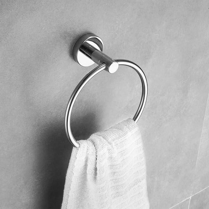 Chrome Bathroom Accessories, Polished Silver Bathroom Hardware Set Includes Double Post Toilet Paper Holder 15 to 24 Inch Towel Bar Towel Ring Robe Hook 4 Pieces Hand Towel Holder Wall Mount