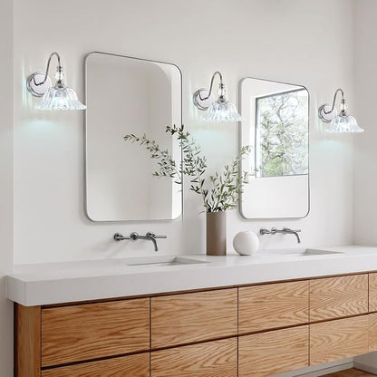 Bathroom Vanity Light Fixtures Single-Head Wall Sconces Lighting with Floral Crystal Glass Shade Chrome Wall Lights for Bathroom,Bedroom,Hallway,Bedside(Bulbs Not Included)
