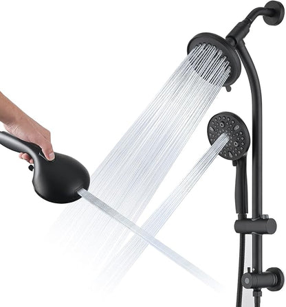 Modern Rainfall Shower Head with Handheld Shower Spray, 26-Inch Adjustable Height Slide Bar, High Pressure Dual Shower Head Combo, 3-Way Diverter for Easy Reach, 5-Foot Hose - Matte Black