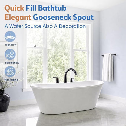 Roman Tub Faucet 3 Hole Deck Mount Tub Filler Oil Rubbed Bronze | With Ceramic Valve, Solid Brass, High Arch Bathtub Faucet, 2-Handle Design, Widespread Mount, Garden Bath Tub Faucet