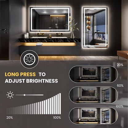 LOAAO 55"X40" LED Bathroom Mirror with Lights, UL Listed | Anti-Fog, Dimmable, 3 Color Temperature, Backlit + Front Lit, Memory Function, Tempered Glass