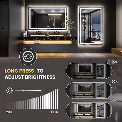 LOAAO 60"X32" LED Bathroom Mirror with Lights, UL Listed | Anti-Fog, Dimmable, 3 Color Temperature, Backlit + Front Lit, Memory Function, Tempered Glass
