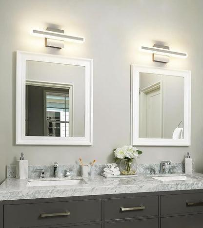 JUSHENG Brushed Nickel Vanity Lights for Bathroom, 5CCT Dimmable Vanity Light Bar, Modern LED Bathroom Lighting Fixtures Above Mirror 16'' Inch 16W