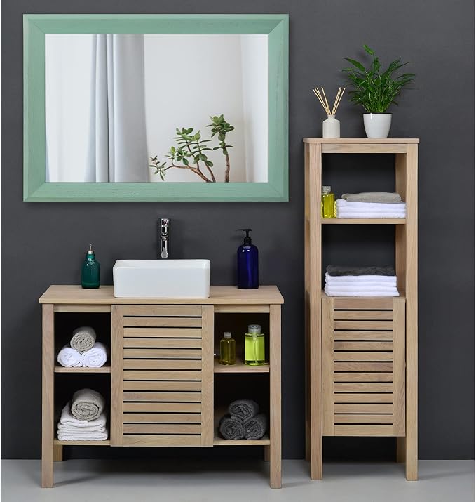 AAZZKANG Wood Framed Mirror Rectangle Modern Farmhouse Wall Mirrors Decor Large 26"x18" for Bedroom Living Room Bathroom Green