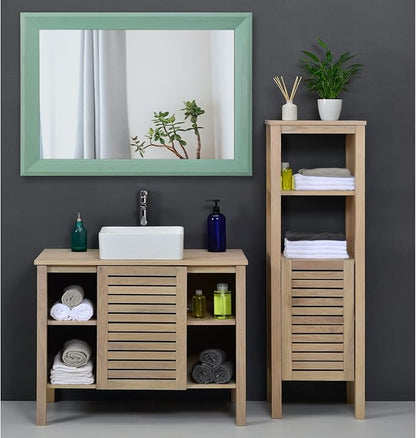 AAZZKANG Wood Framed Mirror Rectangle Modern Farmhouse Wall Mirrors Decor Large 28"x20" for Bedroom Living Room Bathroom Dressing Room Green