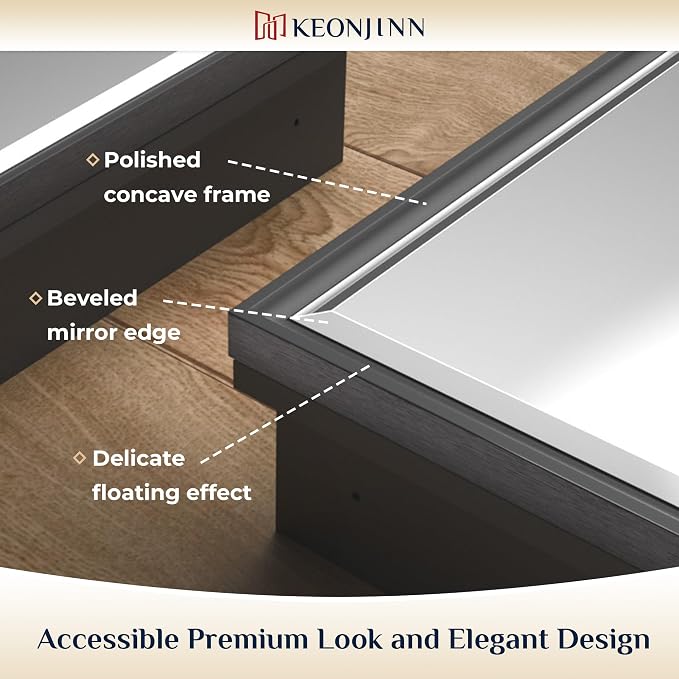 Keonjinn 20" x 26" Black Medicine Cabinet with Mirror, Adjustable Shelves | Wall Mount or In Wall Medicine Cabinet for Bathroom, Fully Assembled, Aluminum Metal Cabinet, Beveled Mirror, Anti-Rust
