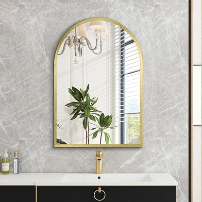 Arched Mirrors for Wall, Brushed Metal Frame Mirror, Arch Bathroom Vanity Mirror for Living Room Bedroom Mantel Hallways Home Decor Aluminum Alloy Frame 26"x18"