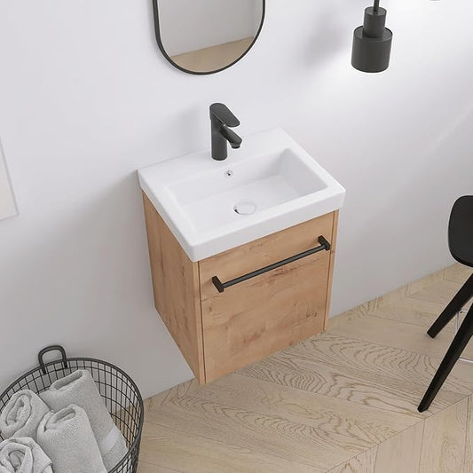 18" Bathroom Vanity with Sink, 18 Inch Floating Bathroom Vanity for Small Space,Modern Single Sink Bathroom Vanity Combo, Brown Wall Mounted Cabinet Set