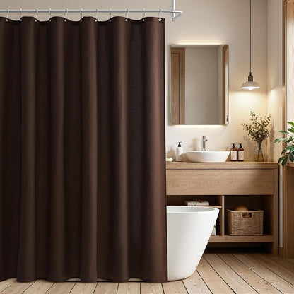 Linen Shower Curtain 72 Inch Long for Bathroom Boho Farmhouse Fabric Shower Curtains Set with Hooks Neutral Cloth Modern Cottage Core Waterproof 72x72,Coffee Brown