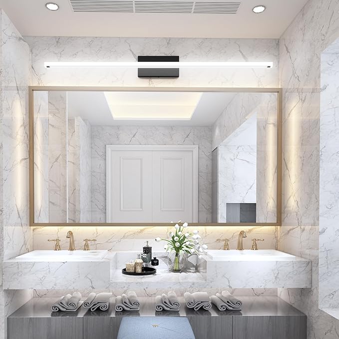 48inch Black LED Bathroom Vanity Light Bar 40W Modern Bath Light Fixture Over Mirror Vanity Light Cool White 6000K