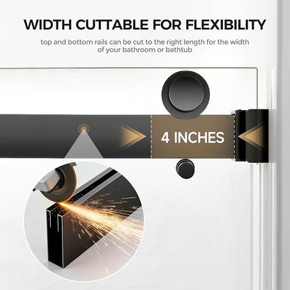 Frameless Stainless Steel Sliding Shower Door, 56-60" W x 60" H - 5/16" (8mm) Thick Tempered Glass Rust-Proof Glass Shower Door with Dual Tracks in Matte Black