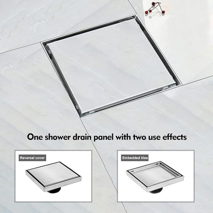 Square Shower Drain,Shower Drain 4" with 2 in 1 Tile-Insert Cover | Brushed AISI 304 Stainless Steel Shower Floor Drain with Hair Catcher Fits Bathroom Balcony Kitchen Easy to install