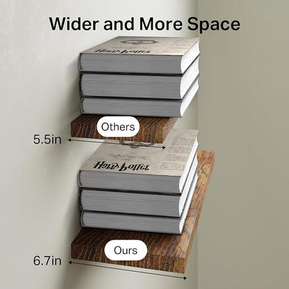 BAYKA Rustic Brown Floating Shelves 22.5in, Set of 2, Wall Mount Wood Shelf | Easy Install, 22lbs Max Load, Hidden Bracket, for Bathroom Bedroom Living Room or Kitchen, Hanging Shelf Book Decor Storage