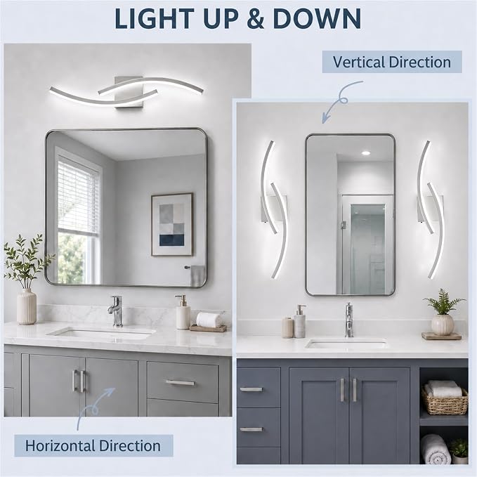 23.62 inch Modern Bathroom Vanity Light Brushed Nickel Lights Fixtures 5500K Led Bathroom Light Fixture Over Mirror Modern Wall lamp for Cabinet Hallway,2 Packs