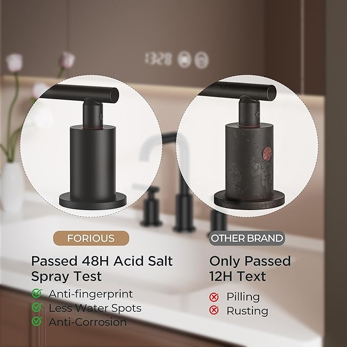 FORIOUS Matte Black Bathroom Faucet 3 Hole Widespread, 8 Inch Bathroom Sink Faucets Two-Handle with Pop Up Drain and Water Supplies for Vanity Restroom RV Lavatory Sink