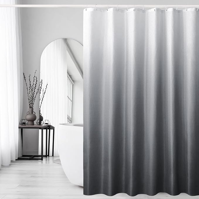 Extra Long Grey Ombre Fabric Shower Curtain, 72 x 84 | Tall Gray Ombre Shower Curtain for Bathroom, Fabric Shower Curtain Set , Water Repellent, Machine Washable