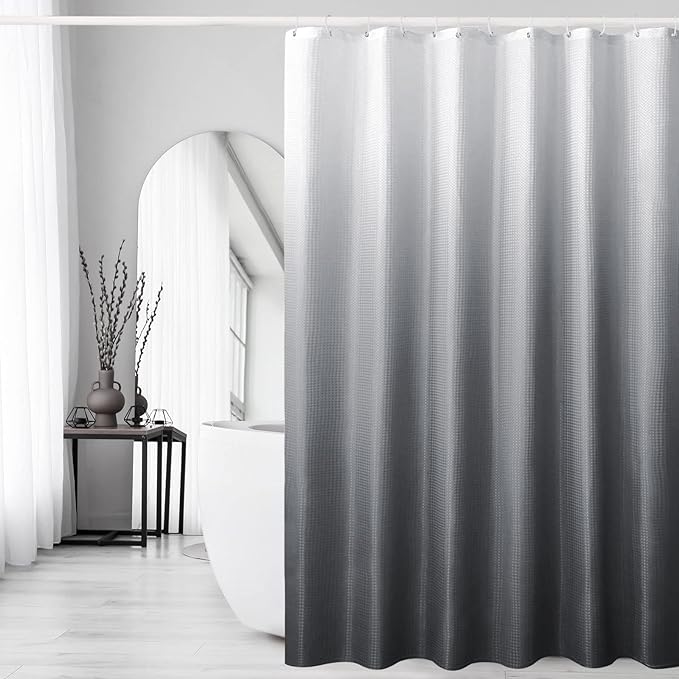 Long Grey Ombre Fabric Shower Curtain, 72 x 78 | Tall Gray Ombre Shower Curtain for Bathroom, Fabric Shower Curtain Set , Water Repellent, Machine Washable