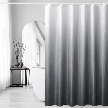 Long Grey Ombre Fabric Shower Curtain, 72 x 78 | Tall Gray Ombre Shower Curtain for Bathroom, Fabric Shower Curtain Set , Water Repellent, Machine Washable