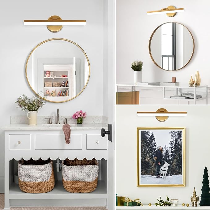 Gold Bathroom Vanity Light Fixtures Over Mirror 16inch 9W Rotatable Modern LED Vanity Lights Modern Wall Sconce (White Light 6000K)