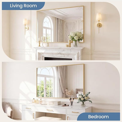 NEWBULIG Bathroom Wall Mirror, Vanity Mirror, 30x48 Inch | Rectangle Metal Frame, Tempered Glass, Over Sink Entryway, Living Room Hang, Horizontal or Vertical, Gold
