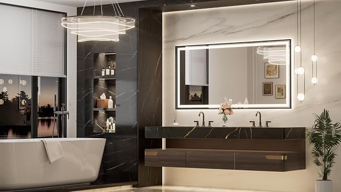 Keonjinn 72x36 Inch Black LED Bathroom Mirror with Lights, Beveled Edge | Frontlit & Backlit, Lighted Bathroom Mirror, HD Tempered Glass, 3 Color Temperatures, Anti-fog, Stepless Dimmable