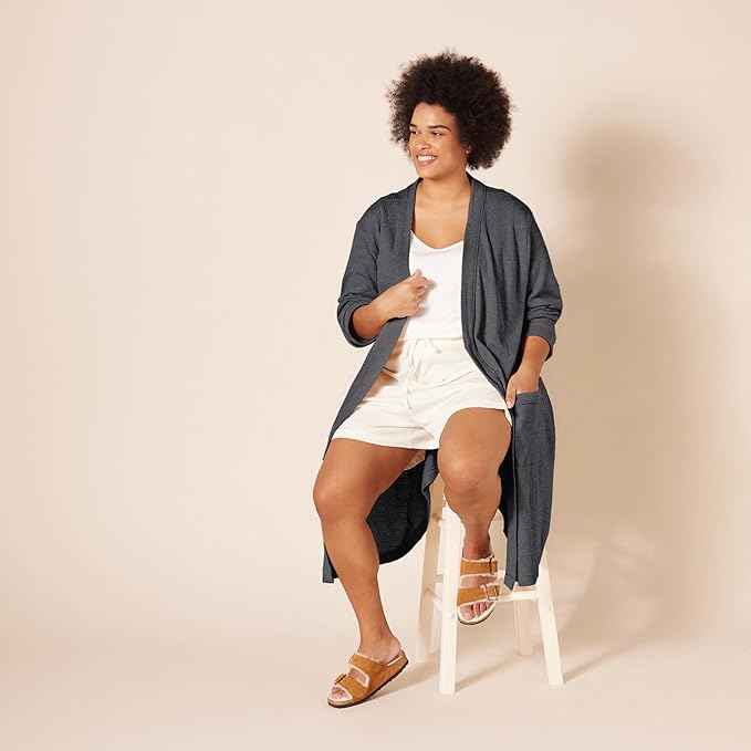 Amazon Essentials Women's Lightweight Cotton Waffle Mid-Length Bathrobe (Available in Plus Size)