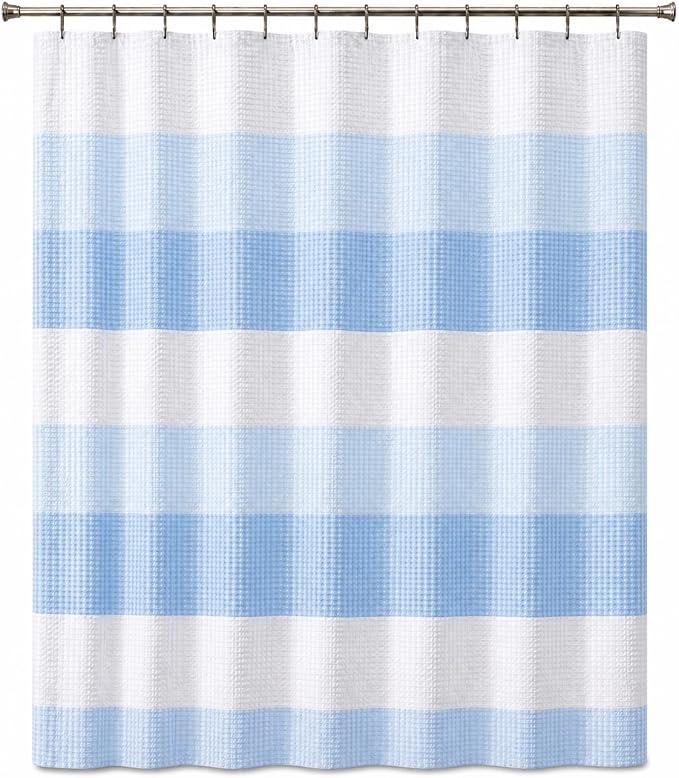 Dainty Home Ombre Waffle Weave Shower Curtain 70 x 72 Blue Textured Fabric Shower Curtain, Hotel Style Waffle Weave Bathroom Curtain, Water Resistant Polyester Ombre Shower Curtain