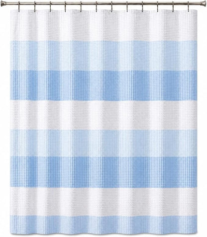 Dainty Home Ombre Waffle Weave Shower Curtain 70 x 72 Blue Textured Fabric Shower Curtain, Hotel Style Waffle Weave Bathroom Curtain, Water Resistant Polyester Ombre Shower Curtain