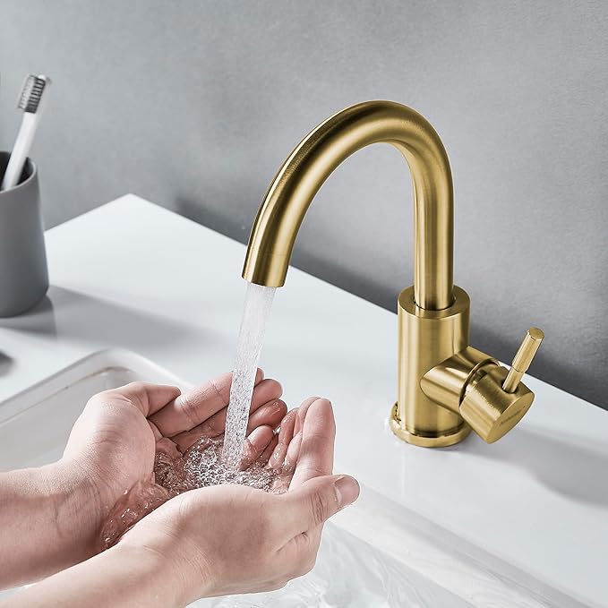 Wet Bar Sink Faucet Single Hole Brushed Gold, Modern Single Handle Bathroom Sink Faucet Commercial Stainless Steel Prep Sink Faucet