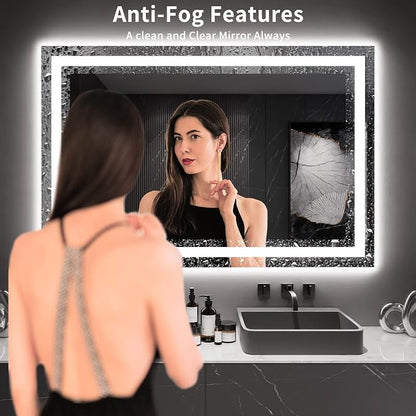 LOAAO 60X40 LED Bathroom Mirror with Lights, Anti-Fog, Dimmable, Backlit + Front Lit, Lighted Bathroom Vanity Mirror for Wall, Memory Function, Tempered Glass, ETL Listed | Anti-Fog, Dimmable, 3 Color Temperature, Backlit + Front Lit, Memory Function, ...