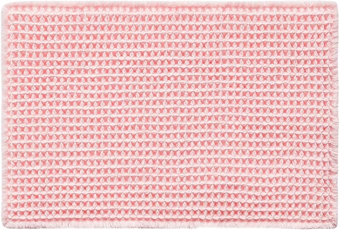 TYUU Waffle Bath Mat, Small Cute Bathroom Rug, 24x16 Light Peachy Pink | Super Absorbent Quick Dry Bath Rug, Non-Slip Backing, Soft Waffle Washable Farmhouse Bathroom Mats, Tub, Shower & Home Decor