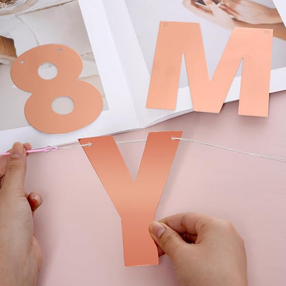 DIY Banner Kit with Letters Bright Rose Gold Customizable Birthday Banners Graduation Banner Custom Party Hanging Banners for Graduation Wedding Party Baby Shower Decoration (Bright Rose Gold)