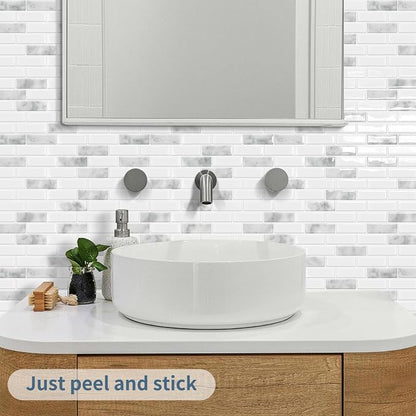DEWOO Peel and Stick Backsplash 3D Self Adhesive Wall Tiles Grey 10 Sheet | Sticky,Vinyl,Rental friendly,Marble,for Kitchen,Bathroom,Sink,12"x12"