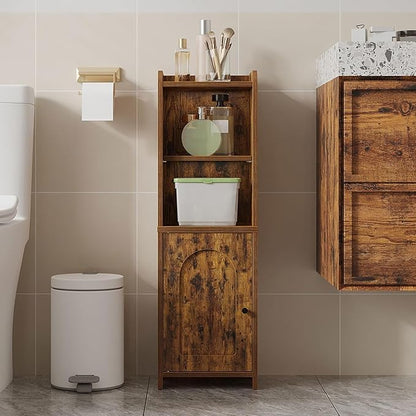 Bathroom Storage Cabinet, Corner Floor Cabinet with Doors and Adjustable Shelf, Narrow Toilet Paper Cabinets, Bathroom Organizer for Small Spaces, Rustic Brown BC39701X