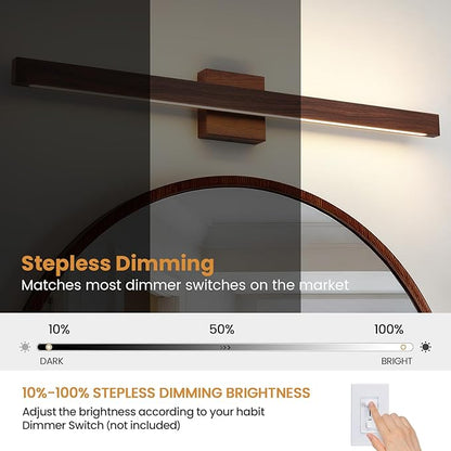 Modern Bathroom Light Fixtures Over Mirror, 32 Inch Brown Wood Finish Vanity Light Bar 26W Dimmable 5CCT LED Vanity Lights for Bathroom Wall Lighting Fixtures Over Mirror